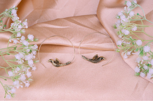 Brass Bird Hoop Earrings