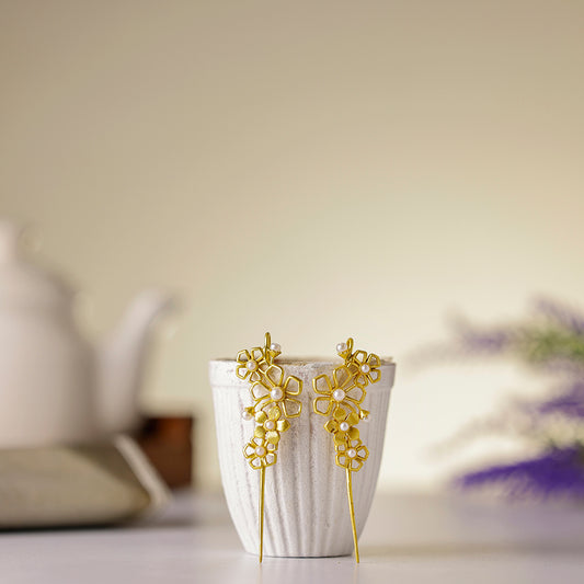 Boheme Blossom Brass Ear Cuffs - Pearl